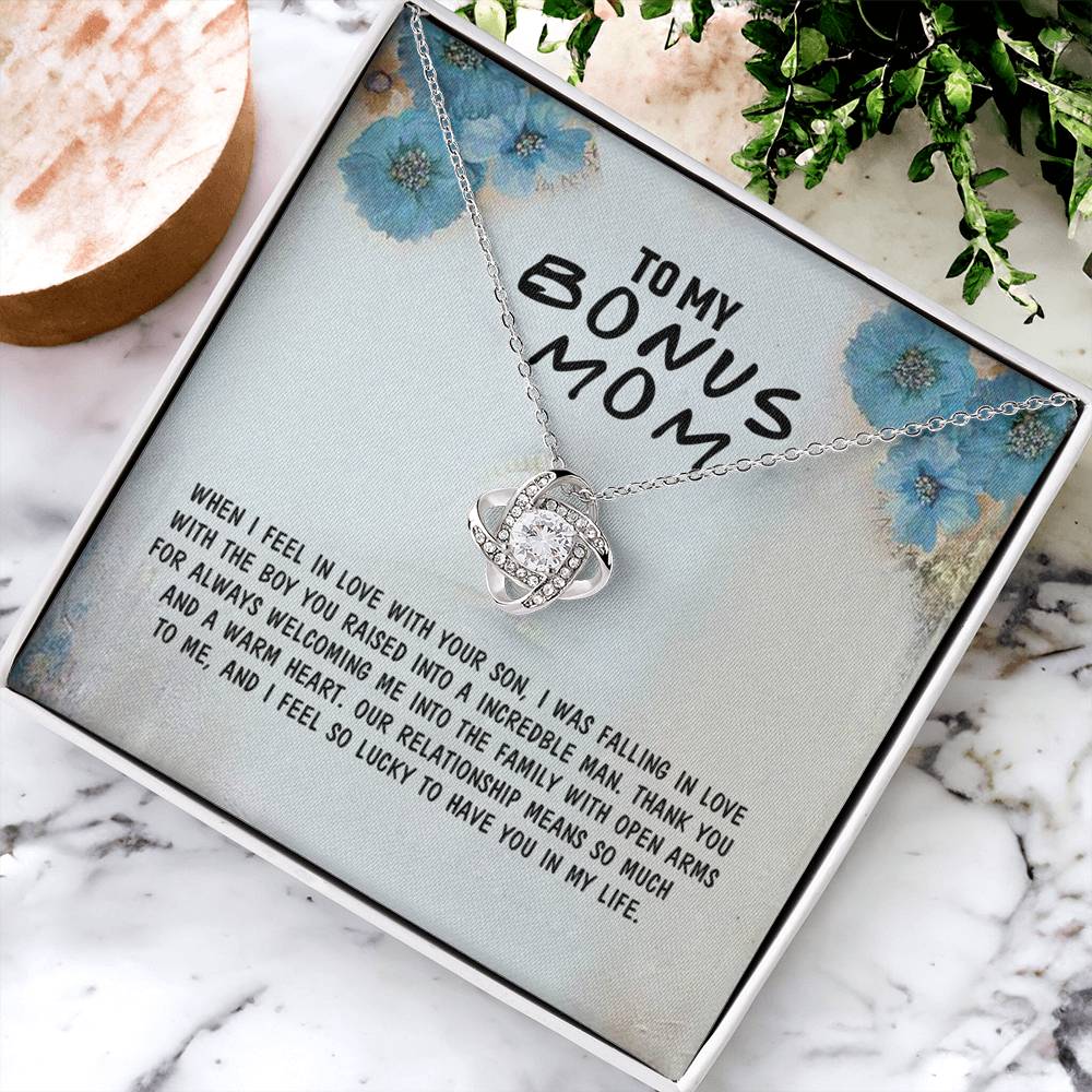 Bonus Mom Necklace, To My Bonus Mom Love Knot Necklace Gift From Son, Jewelry Gift For Women, Bonus Mom Gift Necklace, Mother And Son Necklace Gift For Mom On Birthday Gift Anniversary To Mother Love Knot Necklace 6323