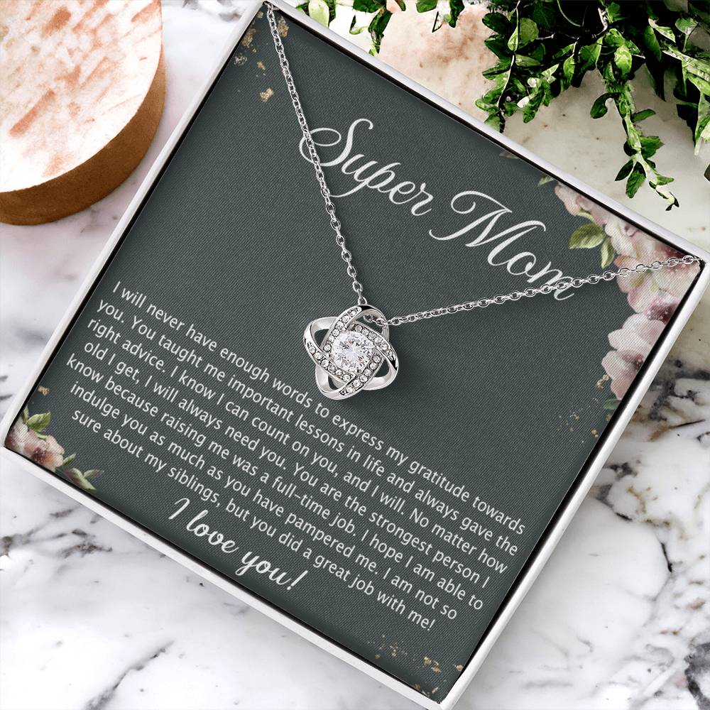 Super Mom Gift Necklace, To My Super Mom Love Knot Necklace Gift From Daughter Son Gift For Mom, Mother And Daughter Gift Necklace Personalized Gift Pendant, Love Knot Necklace Gift For Mom Pendant