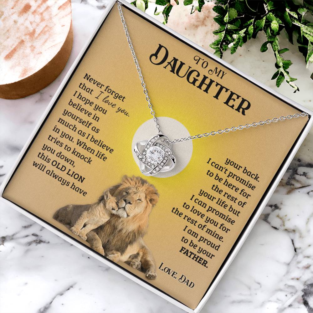 Daughter Gifts From Dad, To My Daughter Lion Dad And Daughter Necklace, Love Knot Necklace Birthday Gift for Daughter From Dad, Christmas Graduation Gift Jewelry Gift For Girls Little Girl Necklace