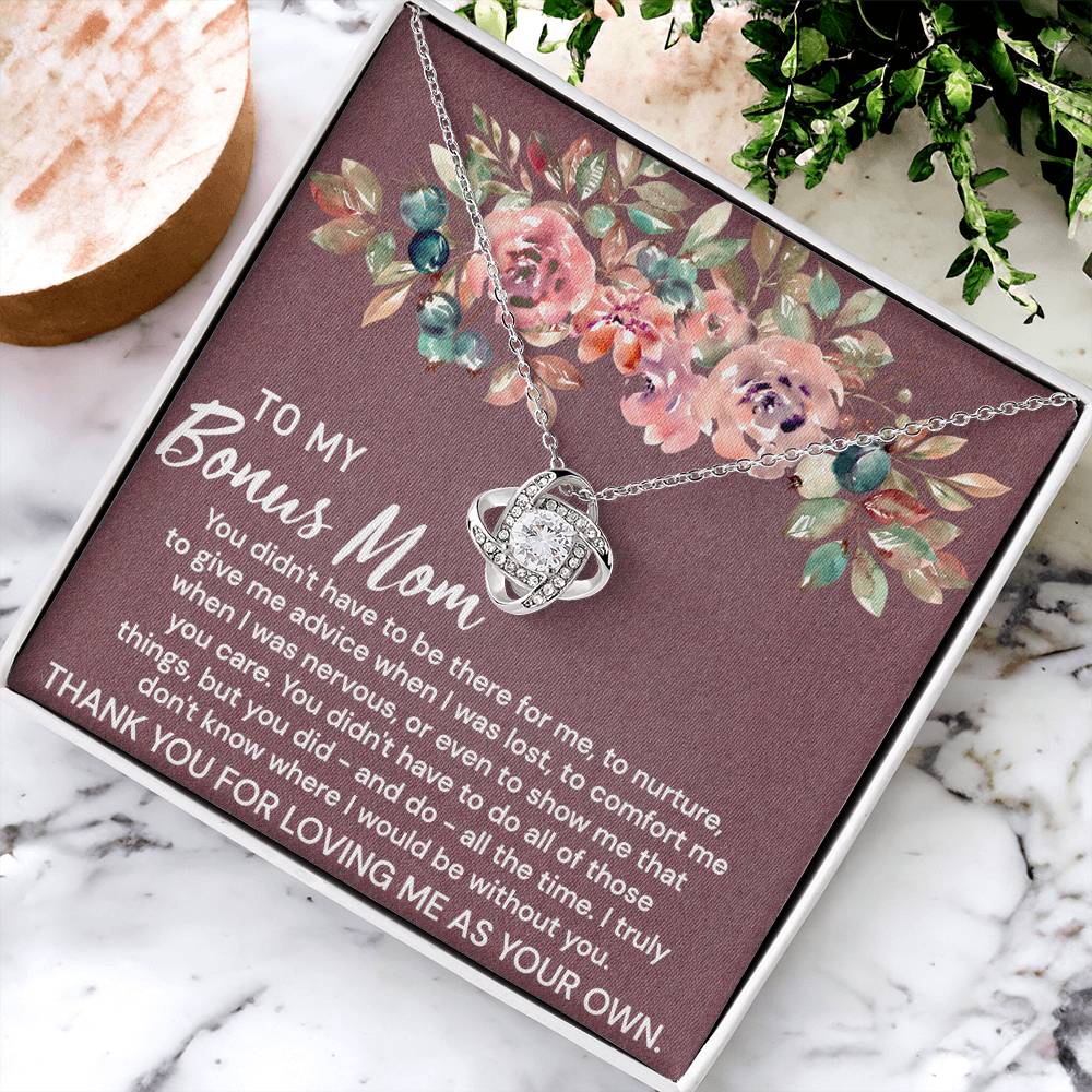 Thank You For Loving Necklace, Daughter And Mother Necklace Gift For Mom, To My Bonus Mom Love Knot Necklace Gift From Daughter, Bonus Mom Gift Necklace For Mom, Bonus Mother Jewelry Gift For Women Love Knot Necklace 6323