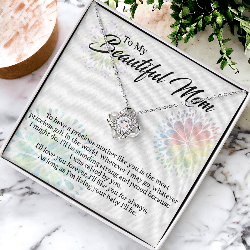 Beautiful Mom Gift Necklace, To My Beautiful Mom Love Knot Necklace From Daughter, Necklace Gift For Mom Mother's Day Necklace Gift For Mom Birthday Gift For Mom Anniversary Jewlry Gift For Women