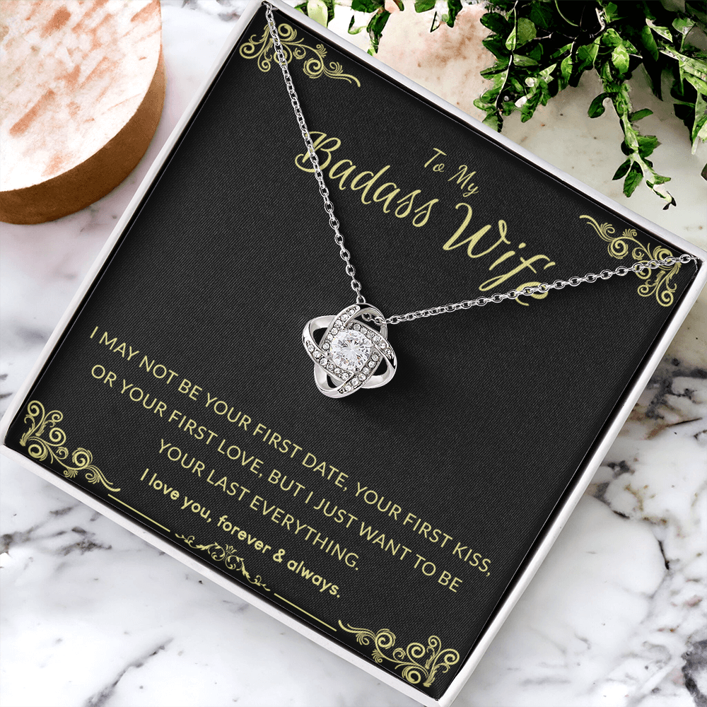 To My Badass Wife Necklace From Badass Husband, Gifts Necklace Husband To Wife Love Knot Pendant, Jewelry Gift For Women, My Wife Love Knot Necklace Gift For Badass Wife Soulmate Necklace Gift Wife