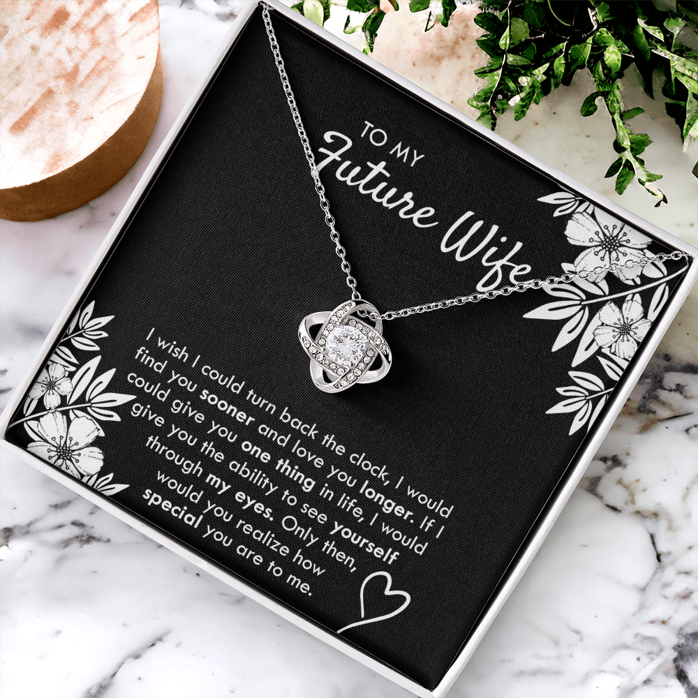 To My Future Wife Necklace From Husband, Necklace with Message Card and Gift Box For Wife, Future Wife Gift Necklace, Husband To Wife Gift Love Knot Pendant Gift From Men, Jewelry Gift For Women