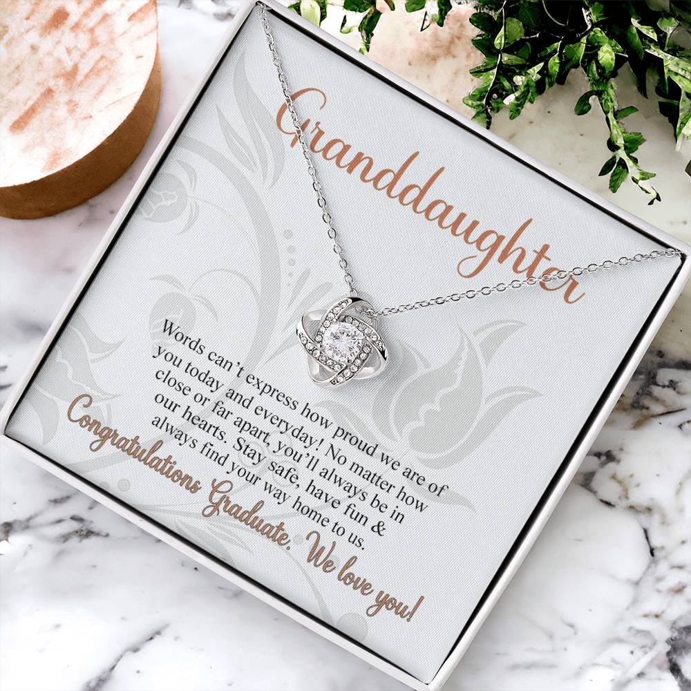 Congratulations Necklace Gift For Her, We Love You Granddaughter Necklace, Class of 2024 Senior Necklace from Grandparent, Graduation Gift Jewelry for Granddaughter On Congrats Graduation Graduate Love Knot Necklace 6323