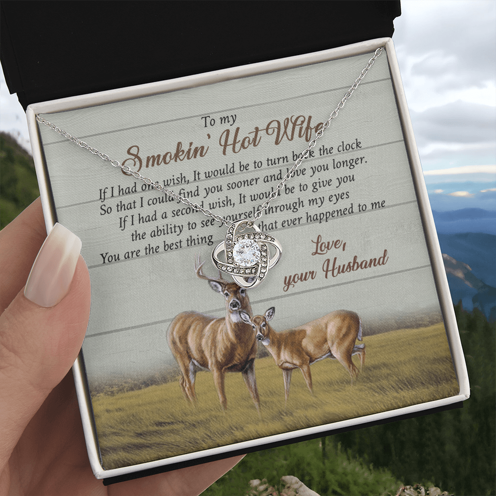 To My Smokin' Hot Wife Necklace From Husband, Love Your Husband Necklace Gift For Wife, Soulmate Gift Necklace Girlfriend Husband To Wife Love Knot Pendant Jewelry Gift For Women, Woman Necklace