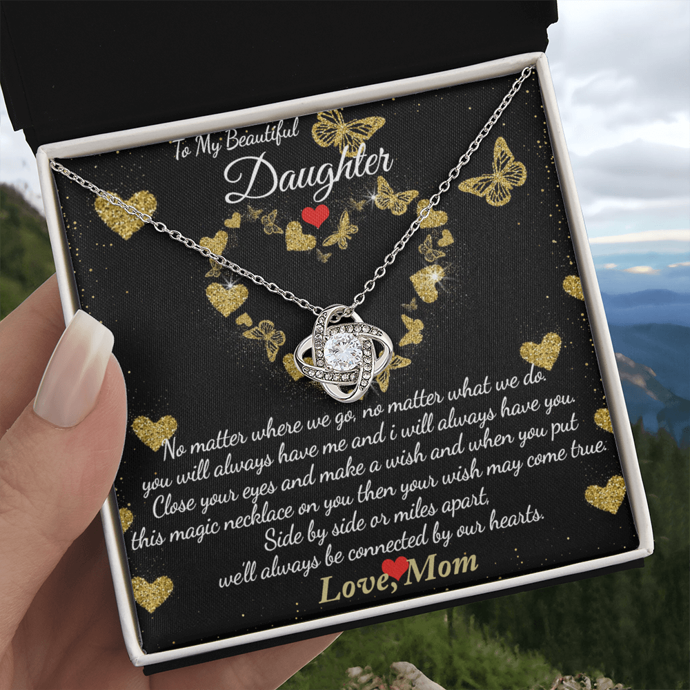 To My Beautiful Daughter Necklace Gift From Mom, Mother And Daughter Gifts Necklace With Message Card And Box, Jewelry Gift For Girls, Daughter On Birthday, Graduation Gift Box and Message Card