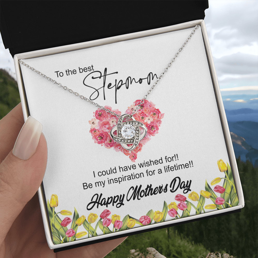 To The Best Stepmon Necklace, Happy Mother's Day Necklace Gift From Daughter, Son To My Step Mom Necklace From Daughter, Stepmom Gift Necklace, Boyfriend's Mom Gift Necklace, Love Knot Gift For Mom