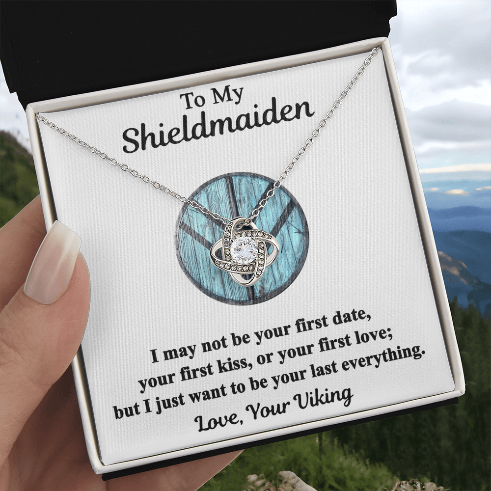 To My Shieldmaiden Necklace From Your Viking - Love Knot Pendant Gift From Wife, Fiancee, To My Shiedmaiden Love Knot Necklace Gift With Message Card and Gift Box, Jewelry Gift Ideas For Women