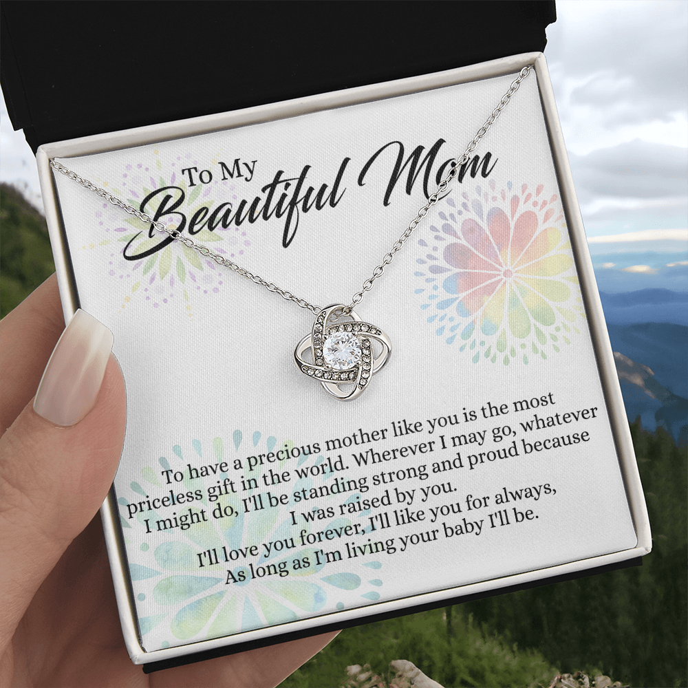 Beautiful Mom Gift Necklace, To My Beautiful Mom Love Knot Necklace From Daughter, Necklace Gift For Mom Mother's Day Necklace Gift For Mom Birthday Gift For Mom Anniversary Jewlry Gift For Women
