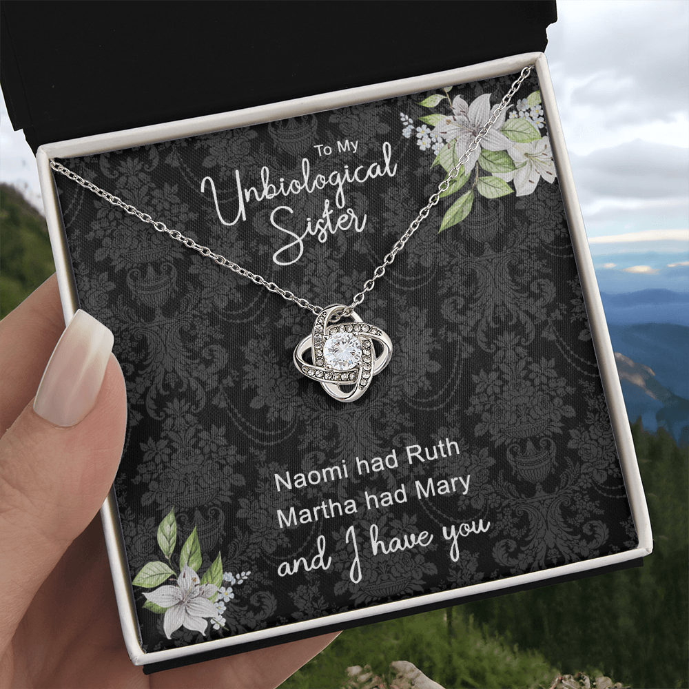 To My Unbiological Sister Love Knot Necklace From Sister, Bonus Sister Gift Necklace, Sister-in-Law Gift Pendant, Love Knot Jewelry For Unbiological Sister, Step Sister Soul Sister Martha Had Mary