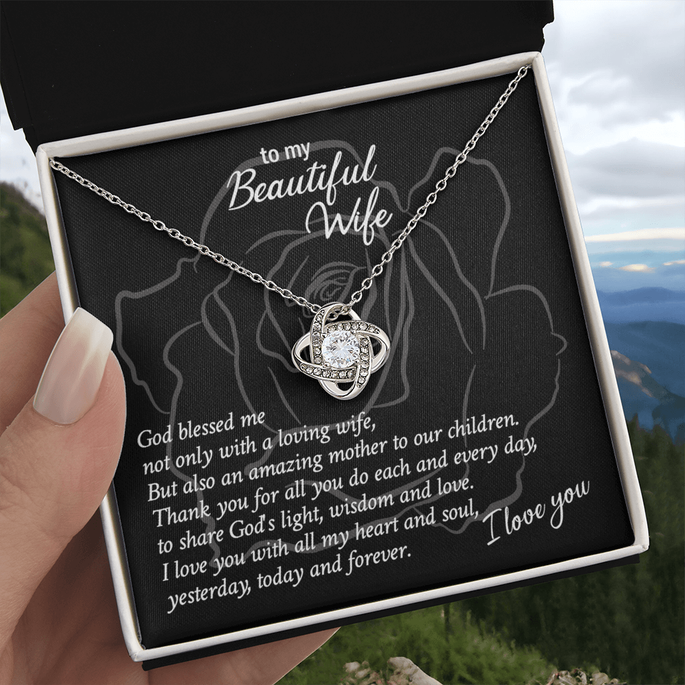 Beautiful Wife Gift Necklace, Loving Wife Love Knot Pendant - To My Beautiful Wife Necklace From Husband, Jewelry Gift For Women, Soulmate Gift Necklace, Wife Pendant Gift On Anniversary, Christmas