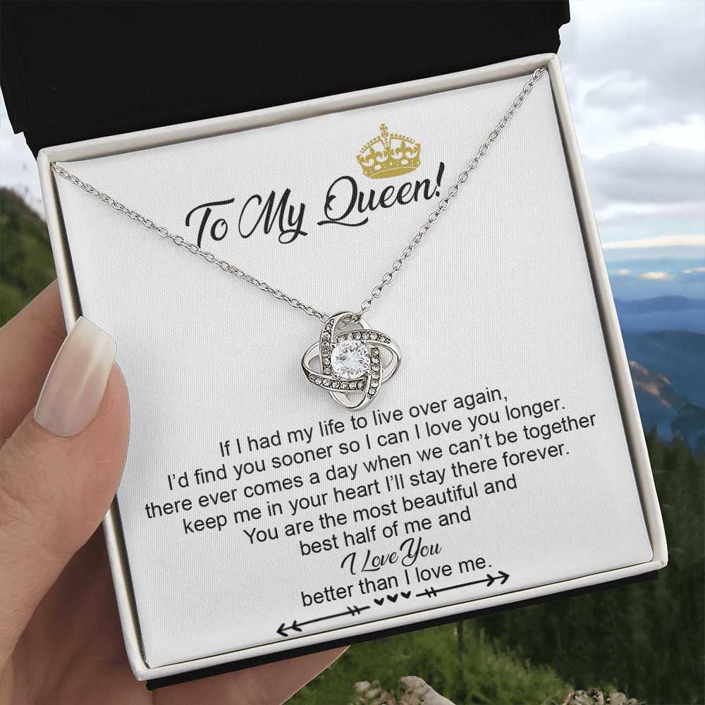 To My Crowned Queen Love Knot Necklace Gift, Birthday Valentine Day Necklace From Boyfriend, Husband, Girlfriend Gift Necklace - Jewelry Gift For Girls, Love Knot Pendant Gift For Girlfriend Soulmate