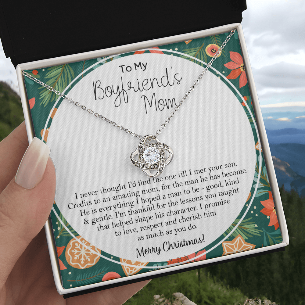 Gift Necklace For Boyfriend's Mom, Merry Christmas Necklace Gift, To My Boyfriend's Mom Necklace From Son, To An Amazing Mom Gift Necklac, Boyfriend's Mom Gift Necklace Love Knot Jewelry For Mom
