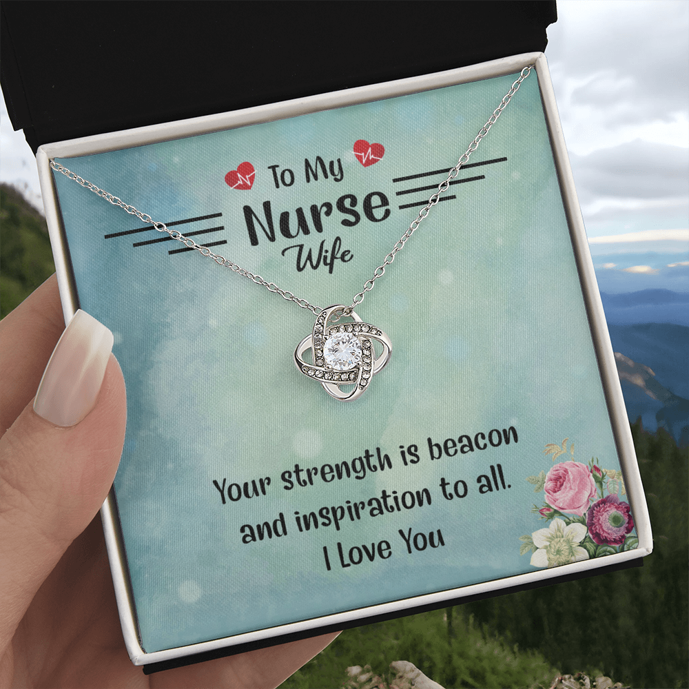 To My Nurse Wife Necklace From Husband, Strength Is Beacon Necklace Husband And Wife Love Knot Pendant, Nurse Wife Gift Necklace, Nurse Wife Jewelry Gift For Women, Nurse Soulmate Gift Necklace