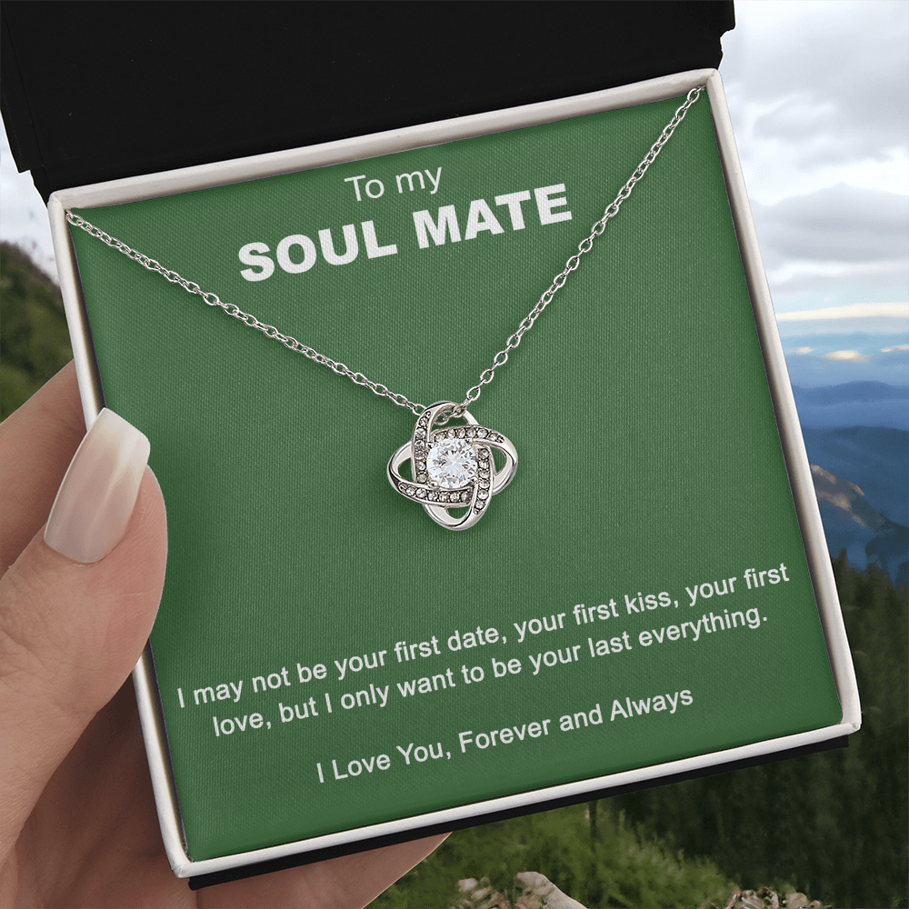 To My Soul Mate Love Knot Necklace Gift From Husband, Boyfriend with Message Card Gift For Soulmate Love Knot Pendant, Gift Necklace for Her Romantic Soulmate Gift Pendant, Girlfriend Gifts