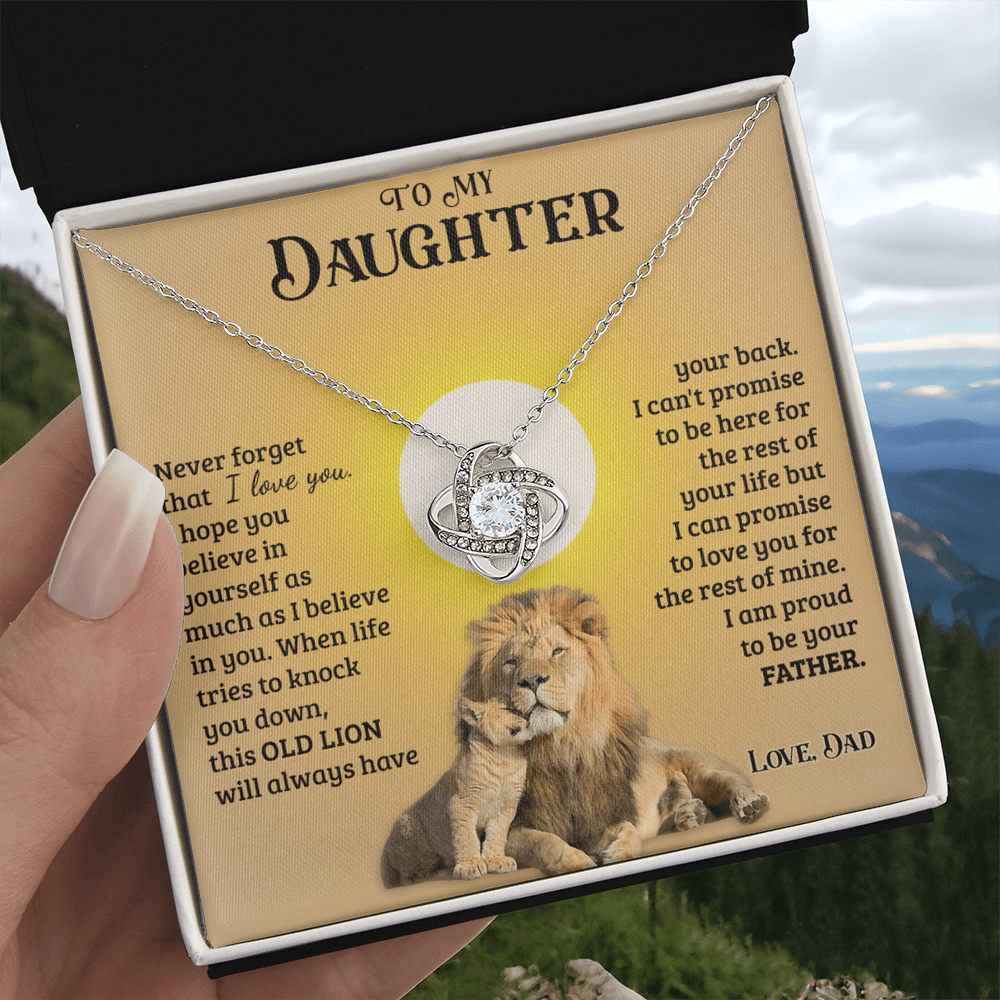 Daughter Gifts From Dad, To My Daughter Lion Dad And Daughter Necklace, Love Knot Necklace Birthday Gift for Daughter From Dad, Christmas Graduation Gift Jewelry Gift For Girls Little Girl Necklace