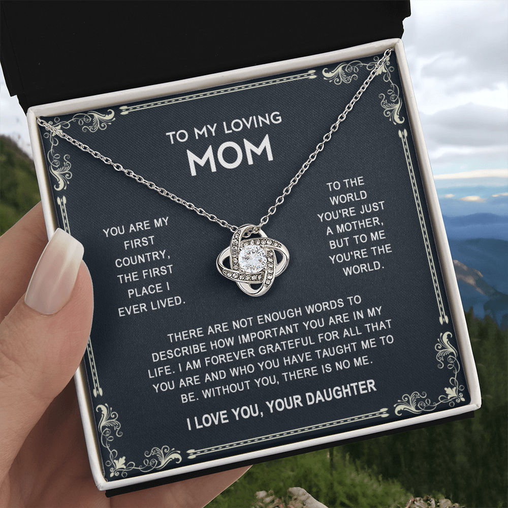 Loving Mom Necklace, Mother And Daughter Love Knot Necklace, To My Loving Mom Necklace From Daughter Gift On Birthday Gift Anniversary Mother's Day Necklace Pendant For Mom Jewelry Gift For Women