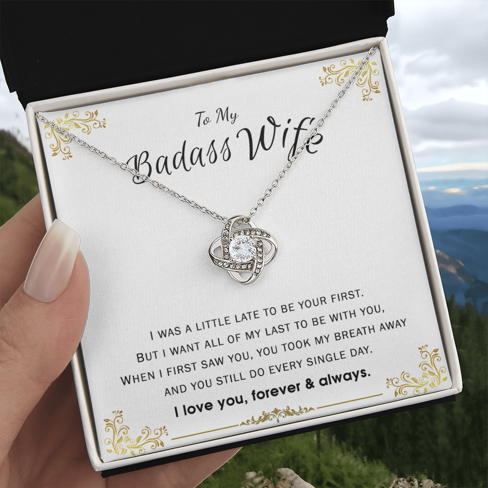 To My Badass Wife Necklace Love Knot Necklace From Husband, Jewelry Gift for Women, Her On Valentines Day, Badass Wife Gift Necklace, Husband To Wife Love Knot Pendant, Love Knot To Wife I Love You