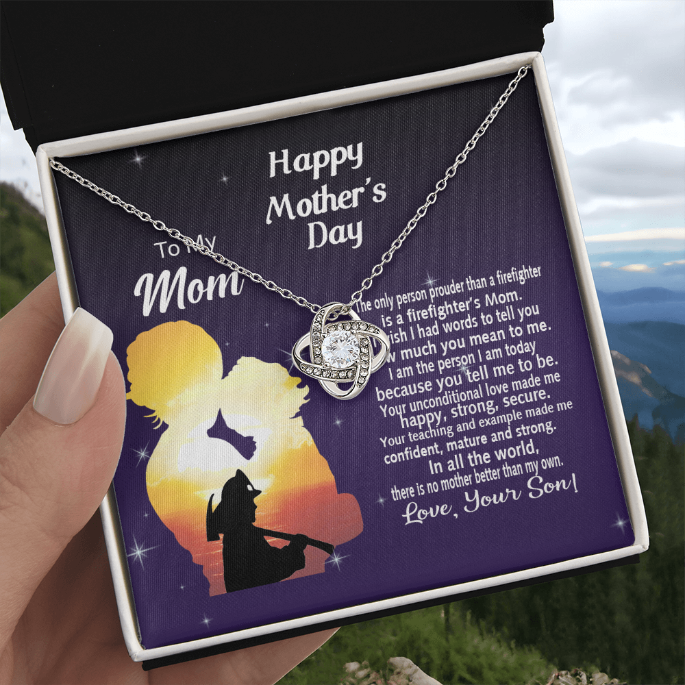 Firefighter's Mom Gift Necklace, Happy Mother's Day Necklace Gift For Mom, To My Mom Love Knot Necklace From Son Firefighter Necklace Gift For Mom Mother And Son Gift Necklace Jewelry Gift For Women