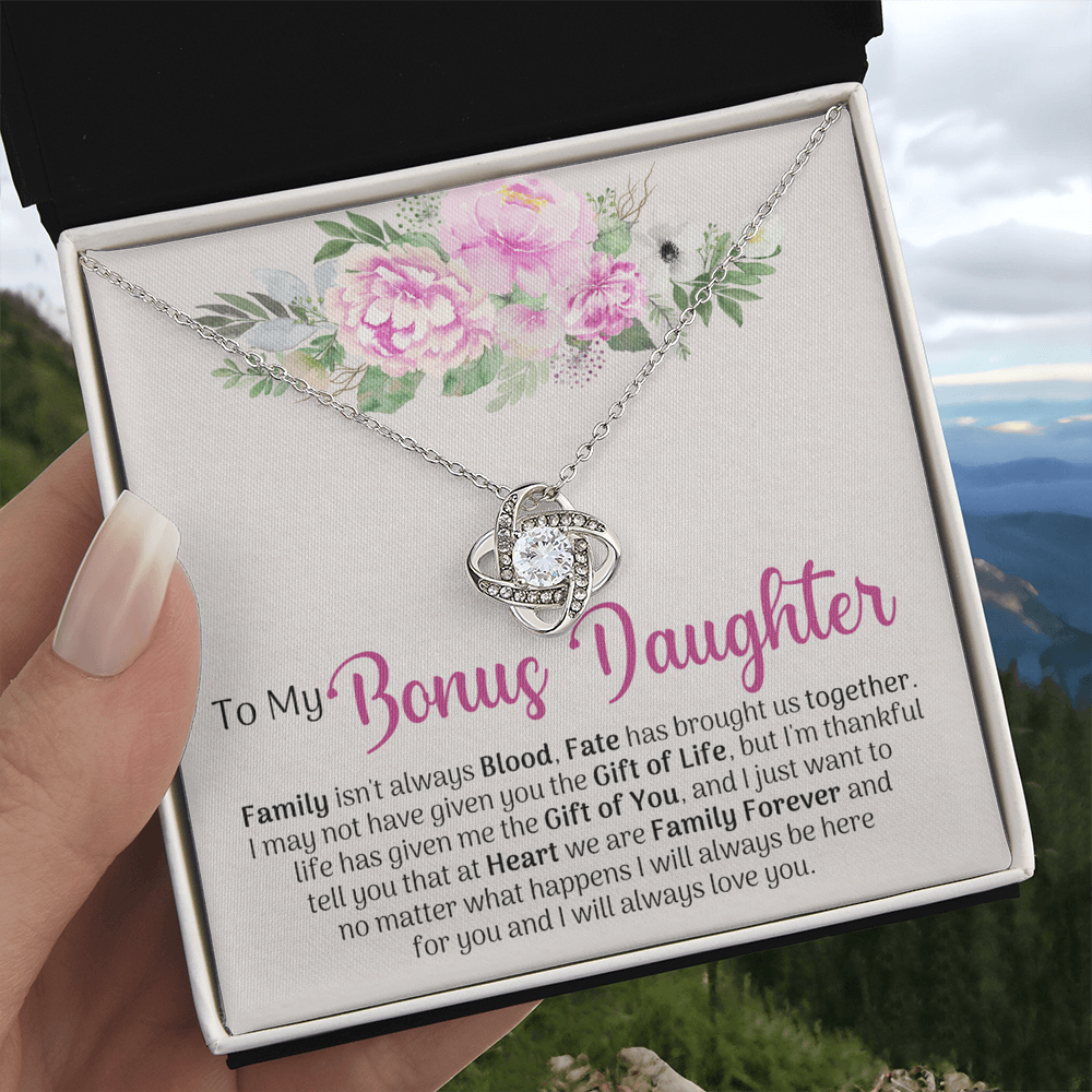 To My Beautiful Daughter Love Knot Necklace with Message Card and Gift Box, Jewelry Pendant Gift for Girls, Little Girl, Daughter Mom Birthday Gift for Daughter Jewelry for Girls, Little Girl