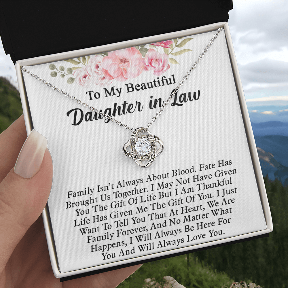 To My Beautiful Daughter In Law Love Knot Necklaces From Mother In Law With Box Card, Daughter Love Knot Chain Pendant, Jewelry For Girls On Birthday Gift Graduation Gift For Daughter From Parent
