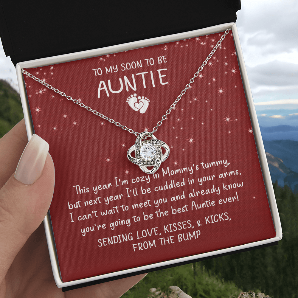 Auntie Pregnancy Announcement Gift Necklace, Christmas Necklace From Bump To Aunt-to-be, To My Soon To Be Auntie Love Knot Necklace, Gift from The Bump, Soon To Be Aunt Gift, Jewelry For Women