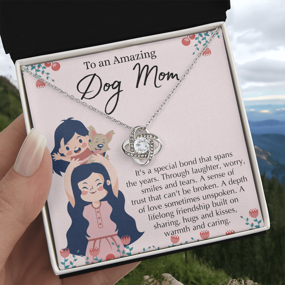 To An Amazing Dog Mom Love Knot Necklace From Daughter, Dog Mom Gift Necklace On Mother's Day, Dog Mom Necklace Jewelry Gift For Women, Dog Mama Sentimental Gift Necklace Dog Lover Gifts For Her