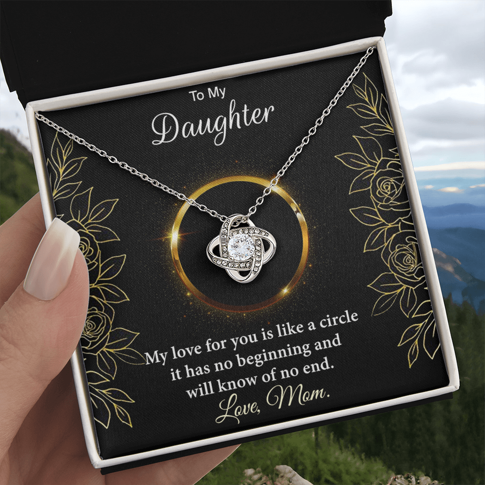 Personalized Gift Necklace For Daughter, Custom Card Gift For Daughter, To My Daughter Love Knot Necklace Gift From Mom, My Love For You Necklace, Love Knot Jewelry Gift For Daughter Birthday