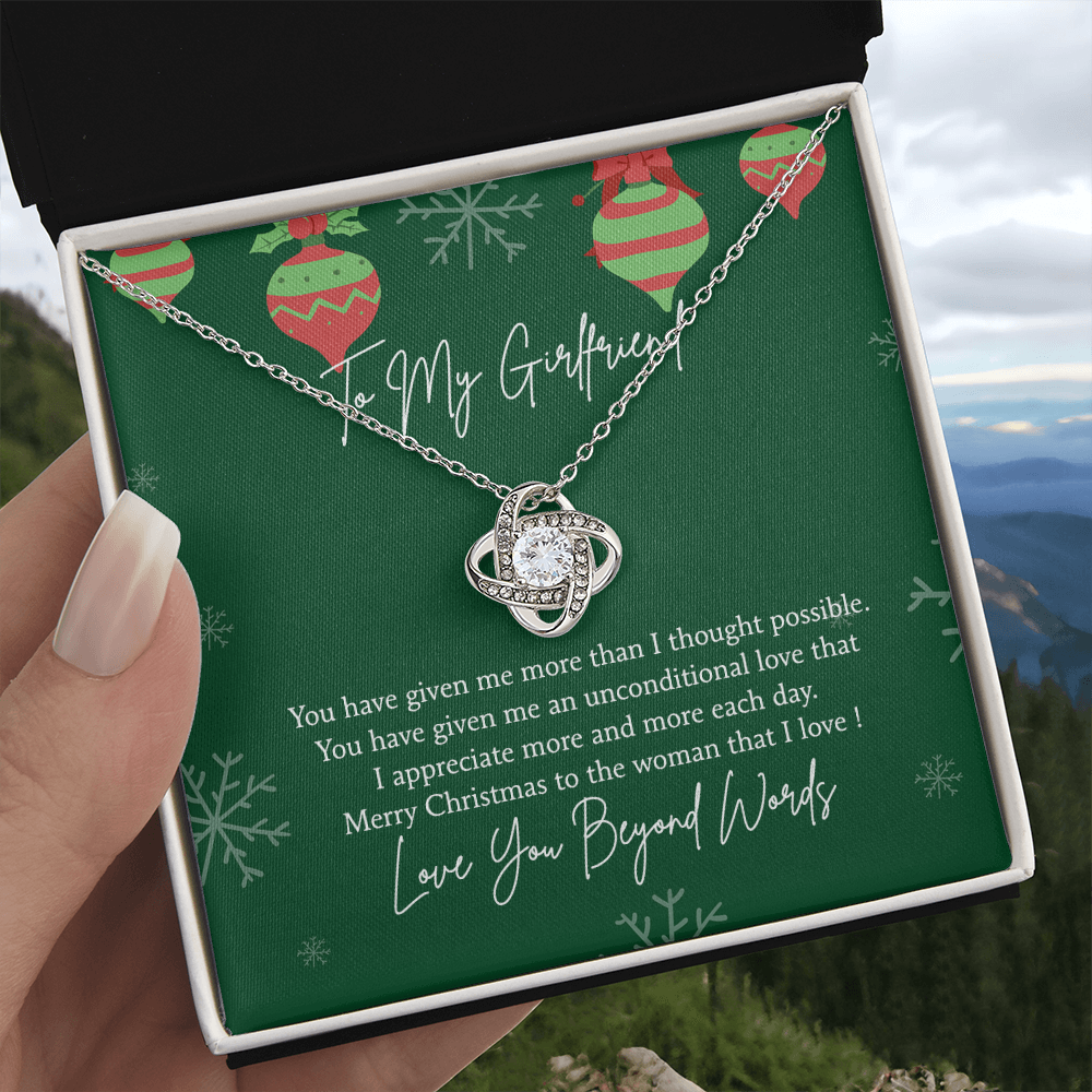To My Girlfriend Christmas Necklace From Beyond Words, Merry Christmas Necklace To The Women, Girlfriend Gift Necklace, Love Girlfriend From Boy Friend Love Knot Pendant, Boyfriend And Girlfriend
