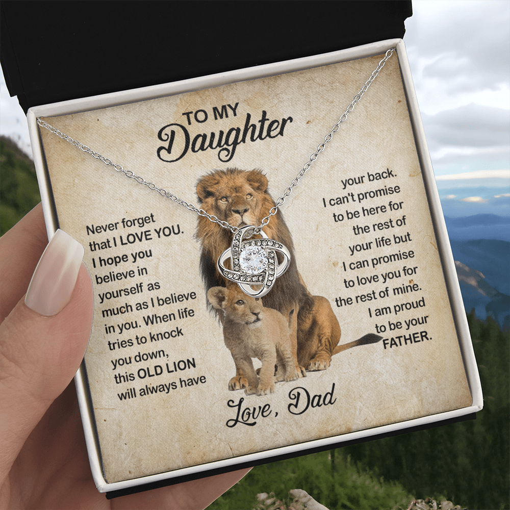 To My Daughter Love Knot Necklace with Luxury Box Gift From Dad, Daughter Lion And Father - Daughter Love Knot, Pendant Necklaces On Birthday, Christmas Jewelry Gift For Girls, Little Girl Necklace
