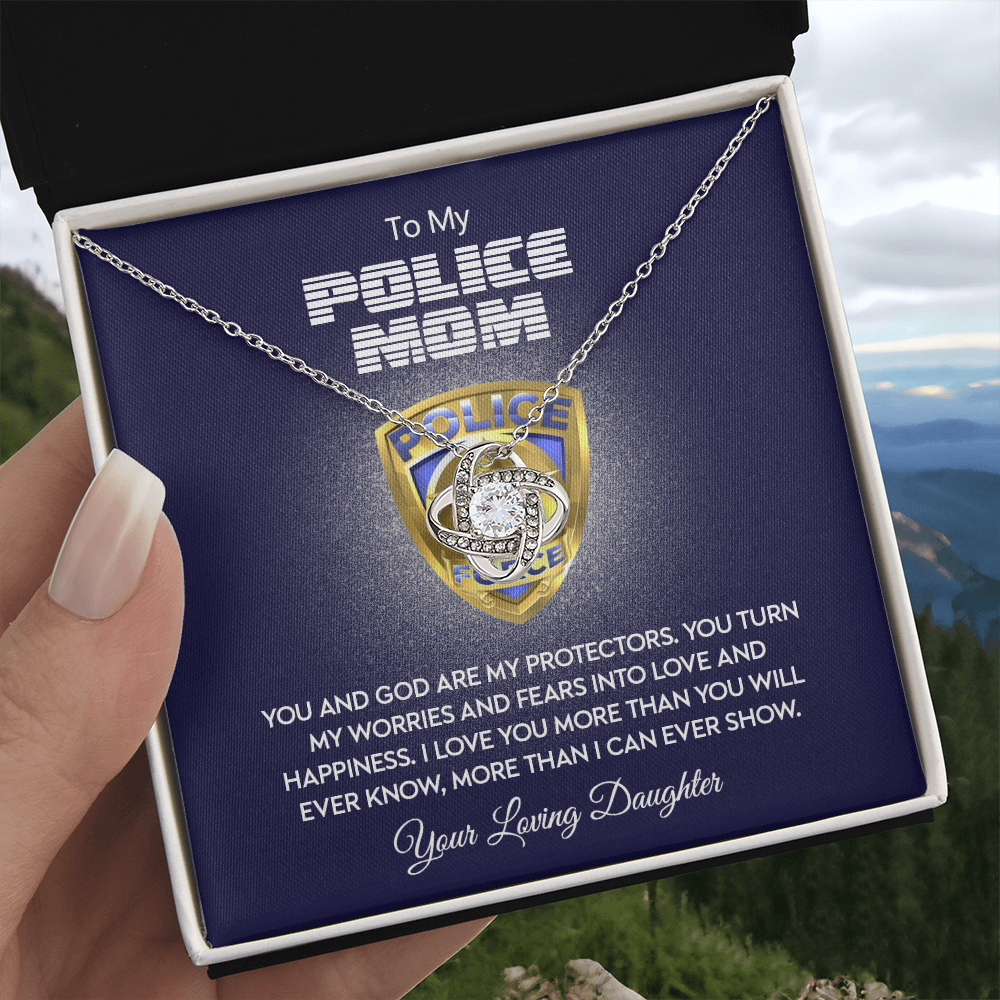 Police Mom Necklace, To My Police Mom Necklace From Daughter Necklace Gift For Mom And God Are My Protectors Happy Mother's Day Necklace Gift For Police Mom Love Knot Necklace Jewelry Gift For Women