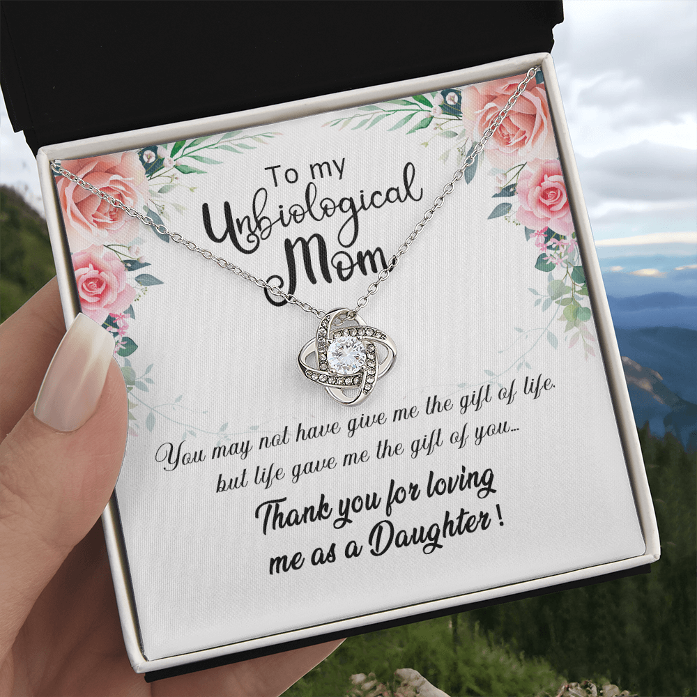 Unbiological Mom Gift Necklace, To My Unbiological Mom Love Knot Necklace From Daughter And Mother Gift Necklace, Bonus Mom Gift Necklace, Boyfriend's Mom Gift Necklace, Jewelry Gift For Women