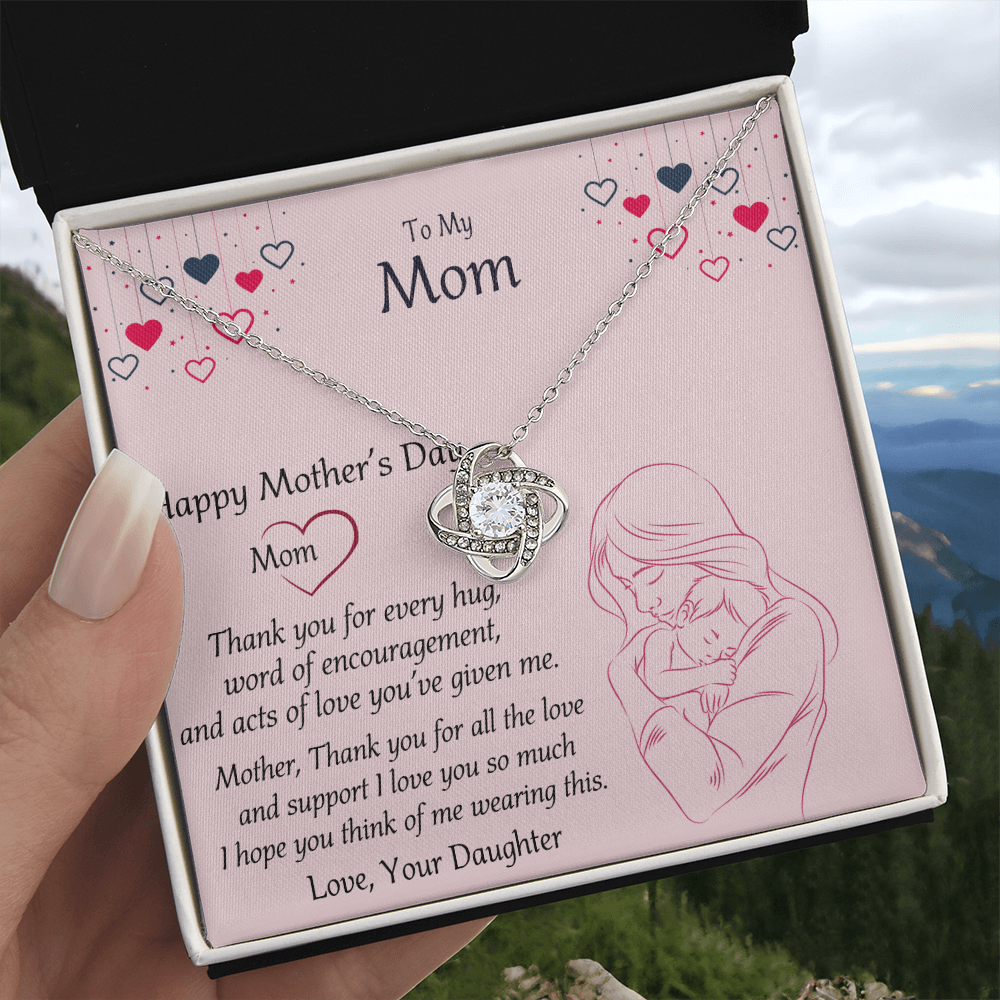 Happy Mothers Day Necklace, To My Mom Necklace From Mom, Mother Day Jewelry Gift Personalized Mothers Day Necklace Gifts For Mom Mother To Daughter Thank Gift Love Knot Necklace For Mom Jewelry