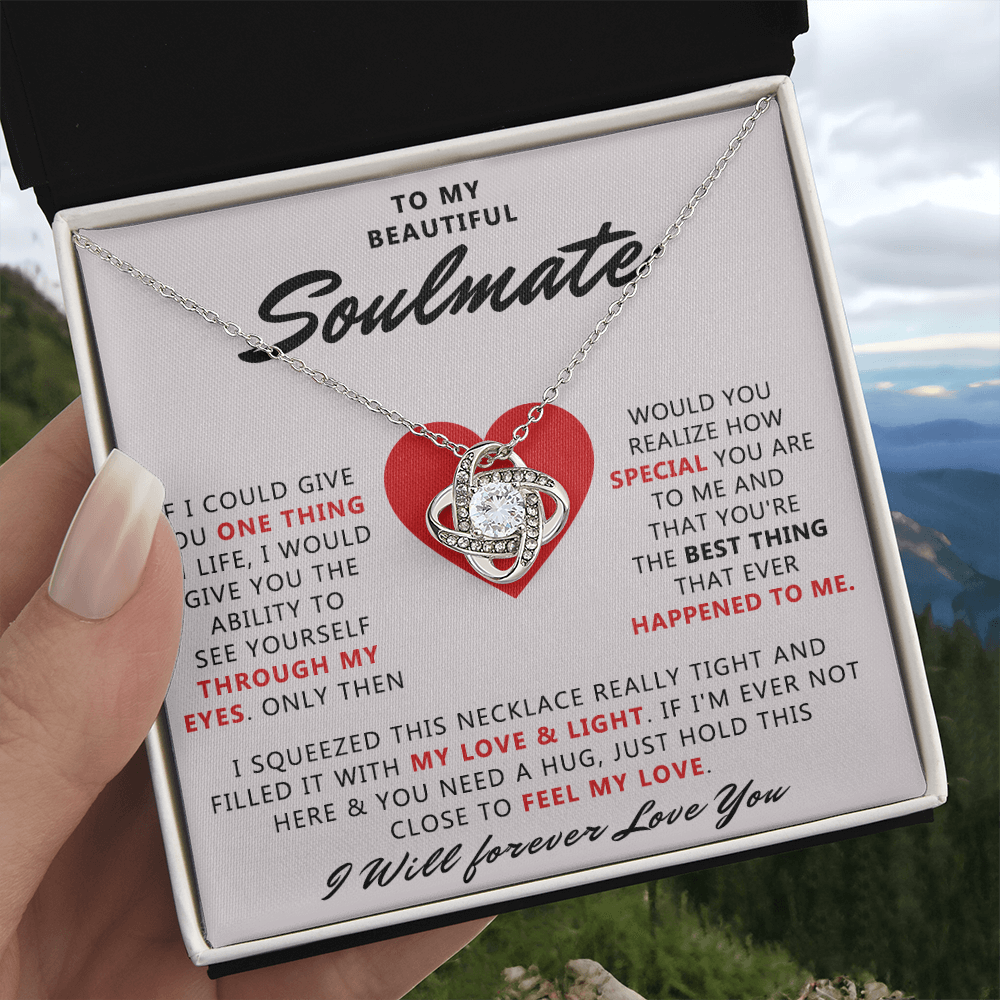 To My Beautiful Soulmate Necklace From Husband, Boyfriend, Anniversary For Wife Necklace, Jewelry Gift For Wife, Soulmate Gift Necklace for Her Romantic, Girlfriend Gifts Necklace Message Card