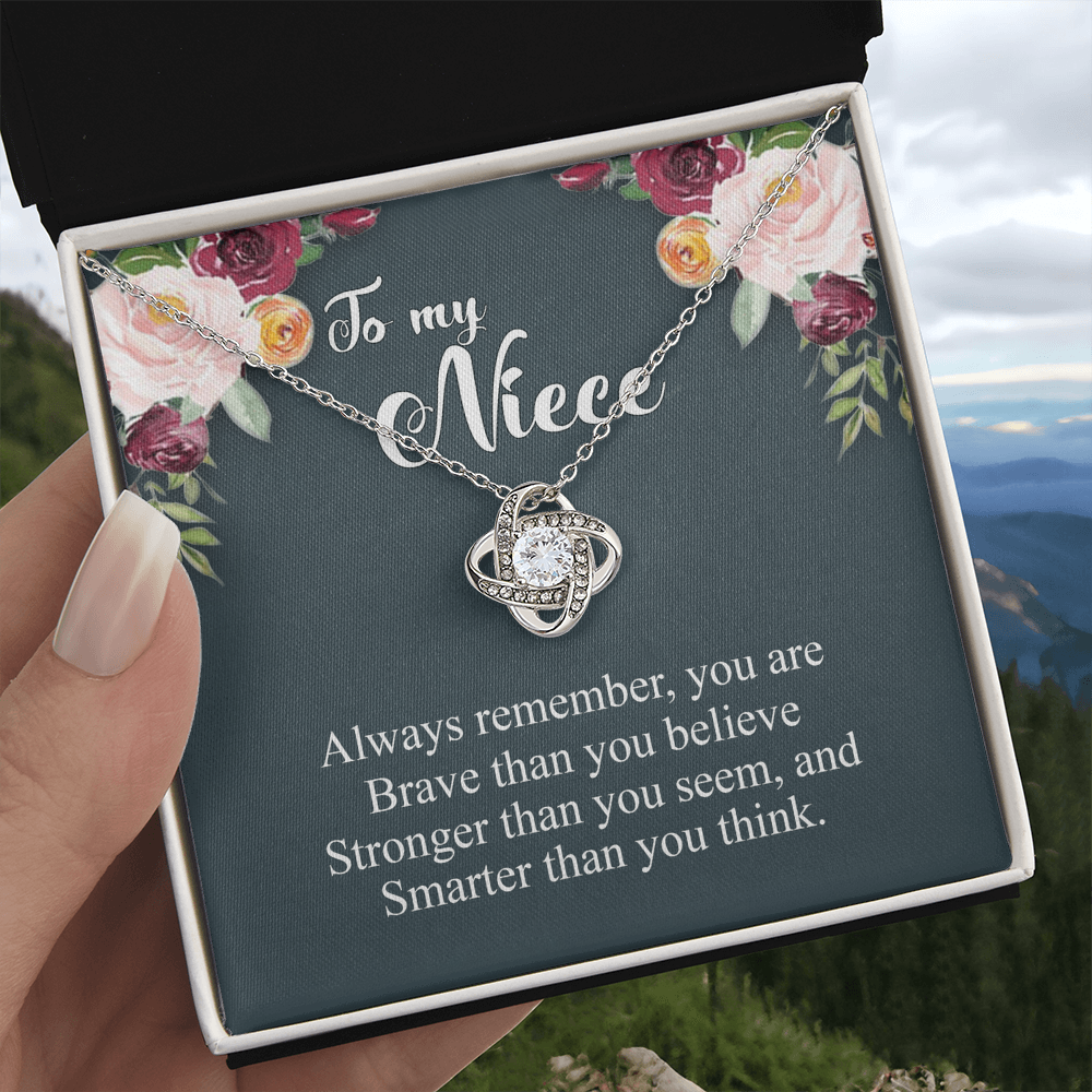 To My Niece Pendant Gift Necklace From Aunt, Niece Confirmation, Niece Birthday With Message Card and Gift Box Niece Necklace Gift from Aunt or Uncle You Are Braver, Smarter, Stronger Jewelry