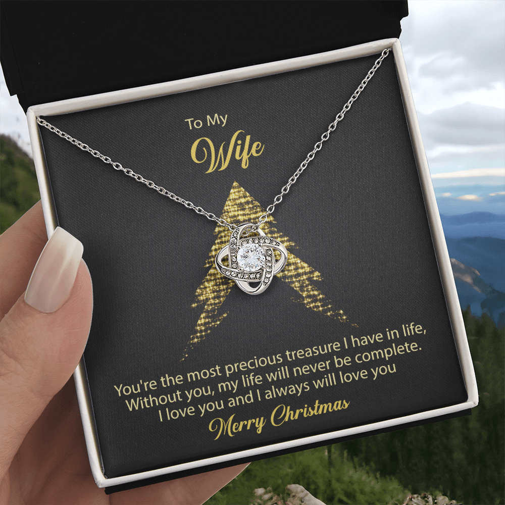 To My Wife Gift Necklace From Husband, Gift Necklace For Wife, Soulmate Gift Necklace Girlfriend, Husband To Wife Love Knot Pendant, Jewelry Gift For Women, Merry Christmas Necklace Gift For Wife
