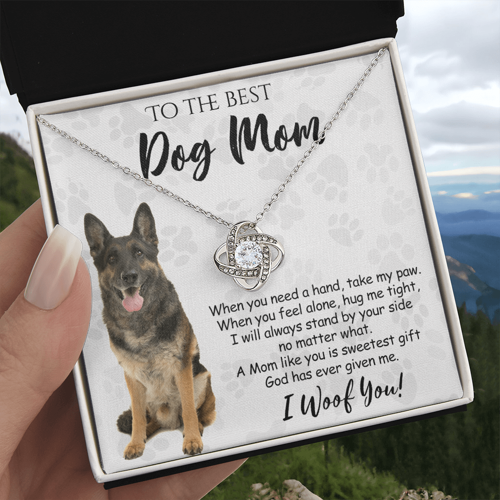 To The Best Dog Mom Love Knot Necklace From Daughter Mother's Day Necklace Gift, German Shepherd Love Knot Pendant, Jewelry Gift For Women, Dog Lovers German Shepherd Gift Necklace, Dog Mom Necklace