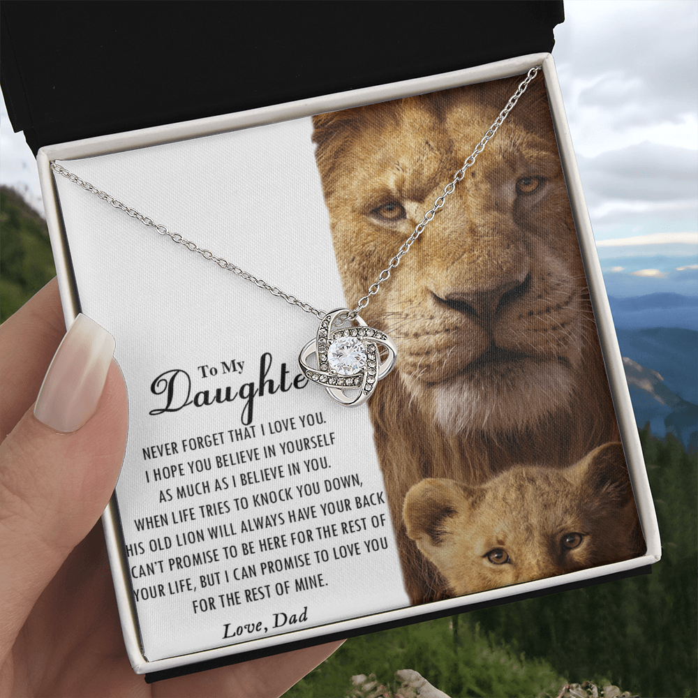 Love Knot Gifts to My Daughter This Old Lion Will Always Have Your Back Necklace For To My Daughter Necklace From Dad - Father And Daughter Gifts Jewelry Gift For Girls, Little Girl Necklace