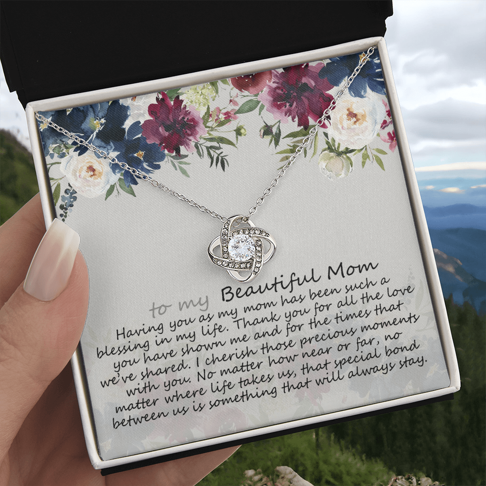 To My Mom Necklace From Daughter, Mother's Day Necklace Gift For Her, Beautiful Mom Love Knot Necklace Gift For Mom Boyfriend's Mom, Bonus Mom On Mothers Day, Anniversary, Birthday, Jewelry For Mom