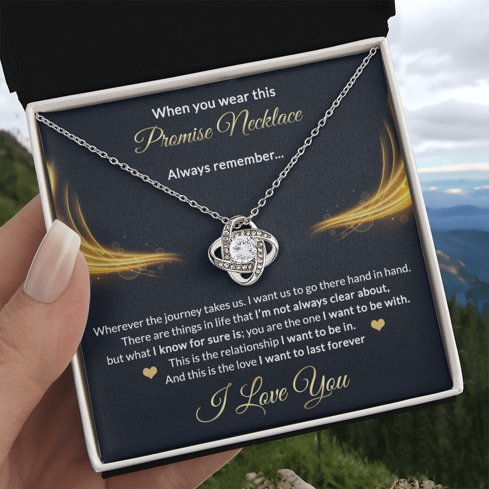Promise Gift Necklace From Men, Jewelry Gift for Girls, Girlfriend - Promise Love Knot Necklace Gift for Women On Valentines Day, Anniversary, Long Distance Relationship Gifts Love Knot Pendant