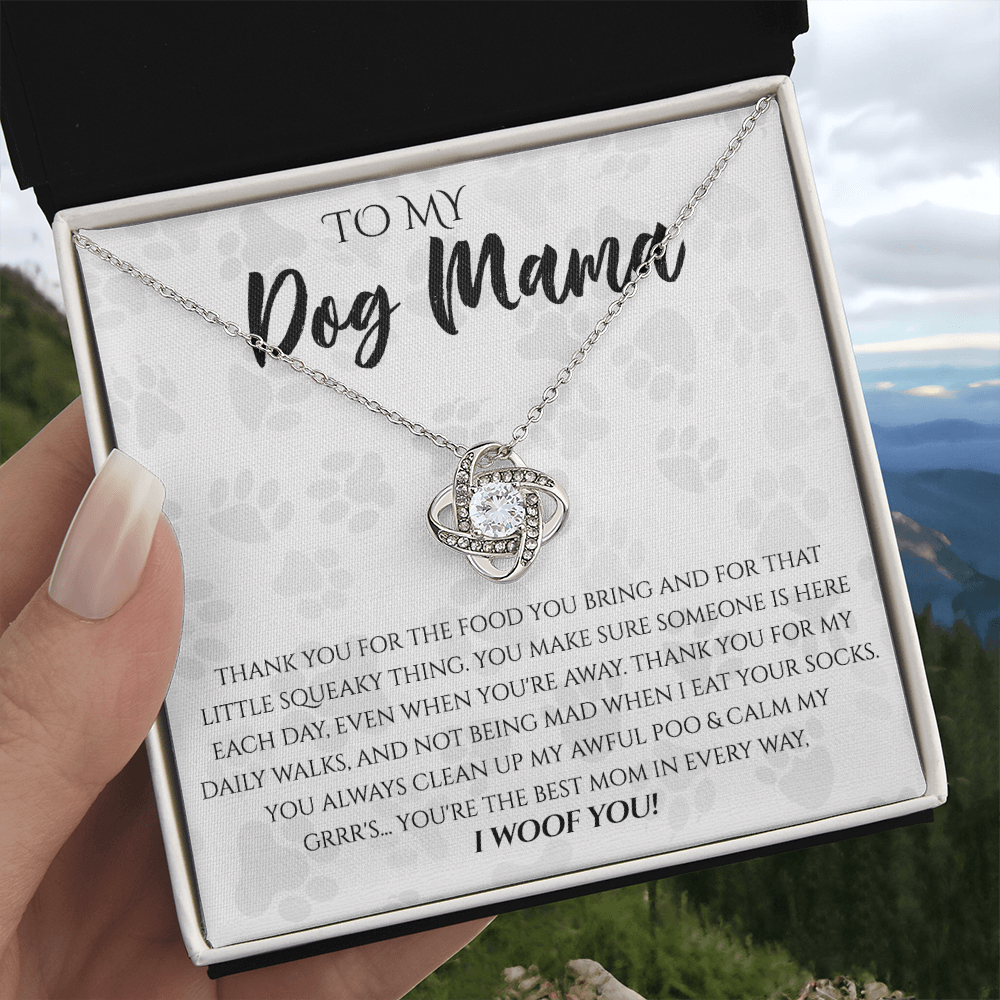 Dog Mama Necklace, To My Dog Mama Love Knot Necklace From Daughter, Son To Dog Mom Gift Necklace, Dog Mom Jewelry Gift For Women Dog Lover Necklace Mothers Card For Dog Mom Puppy Mom Gift Pendant