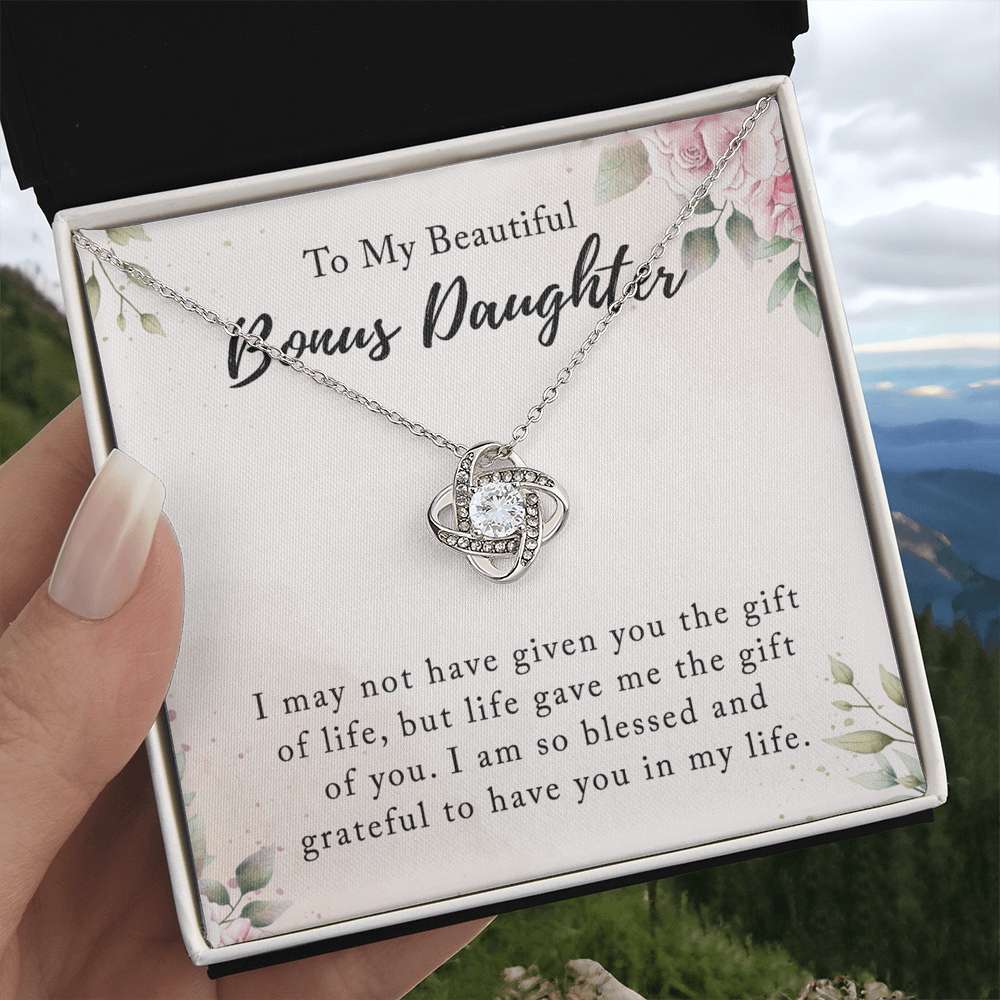 Personalized Gift Necklace - To My Beautiful Bonus Daughter Love Knot Necklace From Mom And Dad, Step daughter Necklace, Adopted daughter in law gift Jewelry Gift For Girls, Little Girls