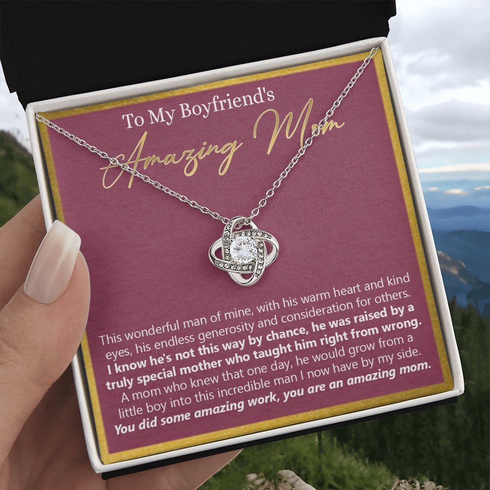 To My Boyfriends Mom Necklace From Girlfriends Mom, Love Knot Necklace Gifts For Boyfriends Mom, Boyfriends Amazing Mom Necklace Gift On Birthday Gift Mothers Day Presents For Mom Necklace For Women