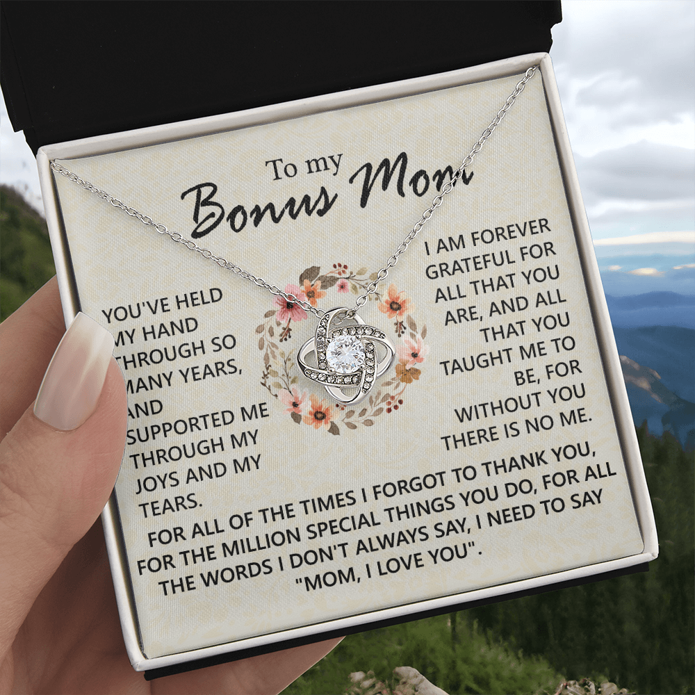 To My Bonus Mom Necklace From Bonus Son, Jewelry For Mom, Mother And Son Gift Necklace, Bonus Mom Love Knot Necklace Gift On Mother's Day, Anniversary, Birthday Gift, I Love You Necklace For Her