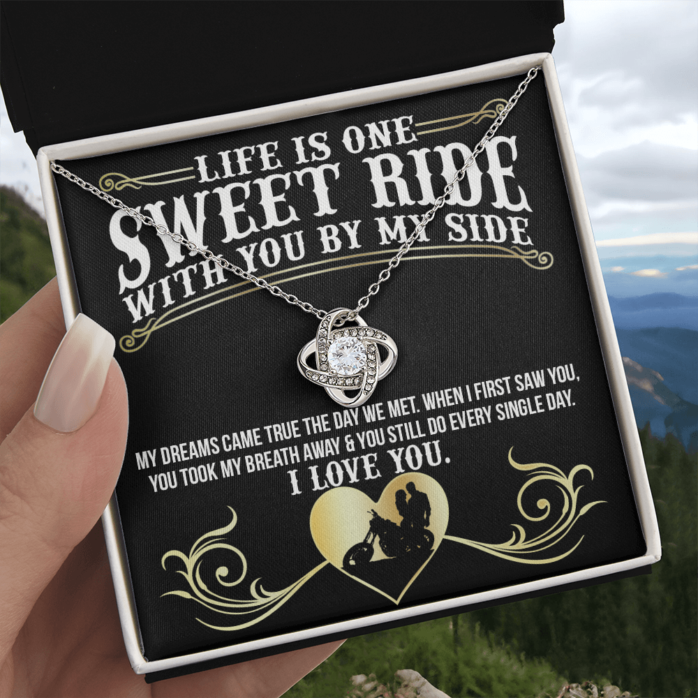 Gift for Sweet Ride Gift Necklace, Riding Partner Gift Necklace Birthday Gift for Biker Women Sweet Ride Gift Love Knot Pendant for Her Romantic Girlfriend Gifts Necklace Includes Message Card