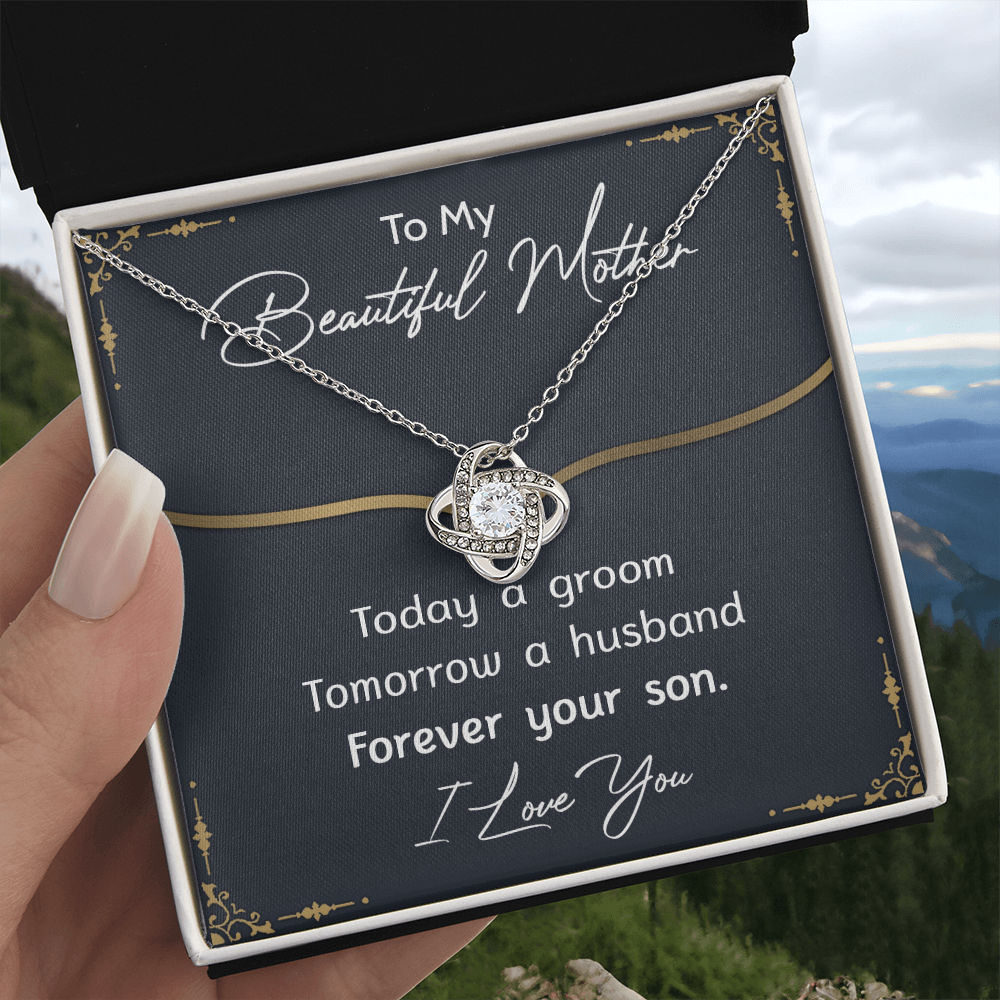 To My Mom Necklace From Son, Mother's Day Necklace Gift For Her, Beautiful Mother Love Knot Necklace Gift For Mom Bonus Mom On Mothers Day, Anniversary, Birthday, Mother And Son Jewelry For Mother