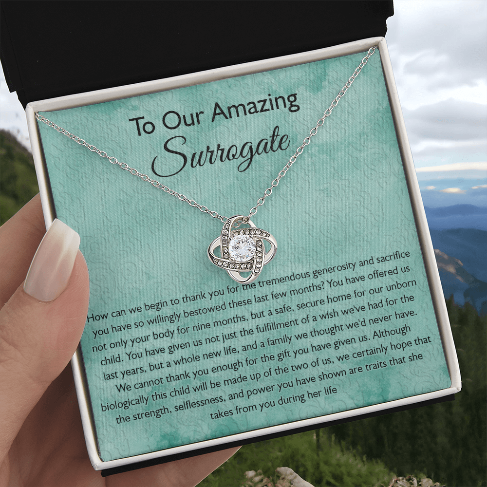Surrogate Gift Necklace, Surrogate Thank You Gift Love Knot Pendant, Surrogate Appreciation Gift, Surrogate Love Knot Necklace, Surrogate Pregnancy Gift, Love Knot Necklace Message Card And Box Gift