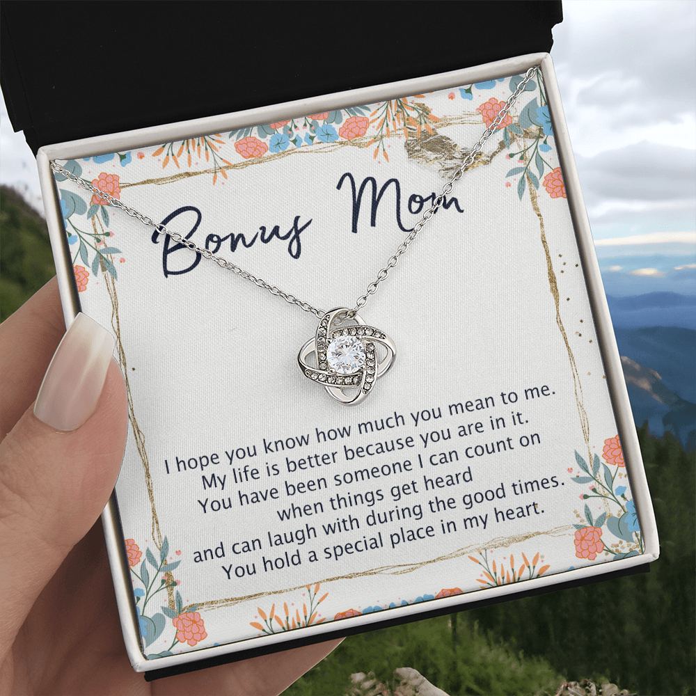To My Bonus Mom Necklace From Bonus Daughter, Bonus Mom Gift Necklace, Love Knot Necklace Gift For Bonus Mother, Bonus Mammy On Mothers Day, Jewelry For Women, Daughter And Mother Necklace For Her