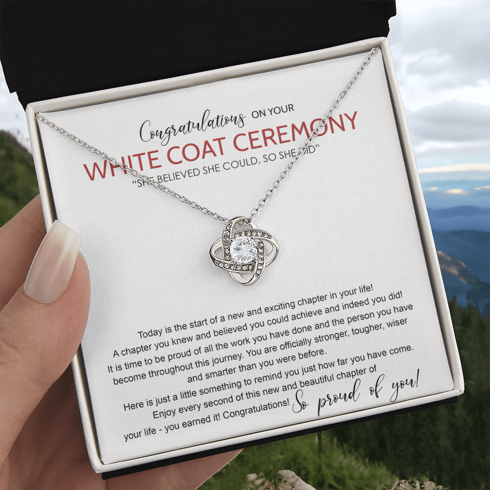 White Coat Ceremony Love Knot Necklace Gift Chiropractor White Coat Necklace Gift For Ceremony, New Doctor Gift Necklace On Congrats Graduation, Senior, Grad Gift For Daughter, Granddaughter, Sister