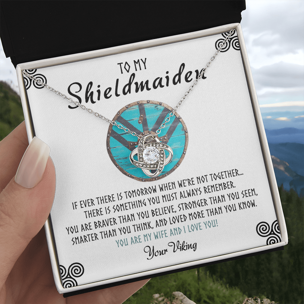 Shieldmaiden Necklace From Your Viking, Love Knot Pendant Gift From Wife, Fiancee, To My Shiedmaiden Love Knot Necklace Gift Jewelry For Women Pendant Female, You Are My Wife And I Love You Necklace